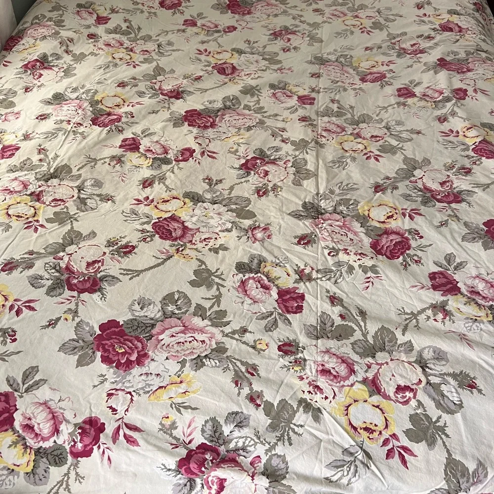 Pottery Barn Duvet Cover Cabbage Roses Stripes Reversible Full
